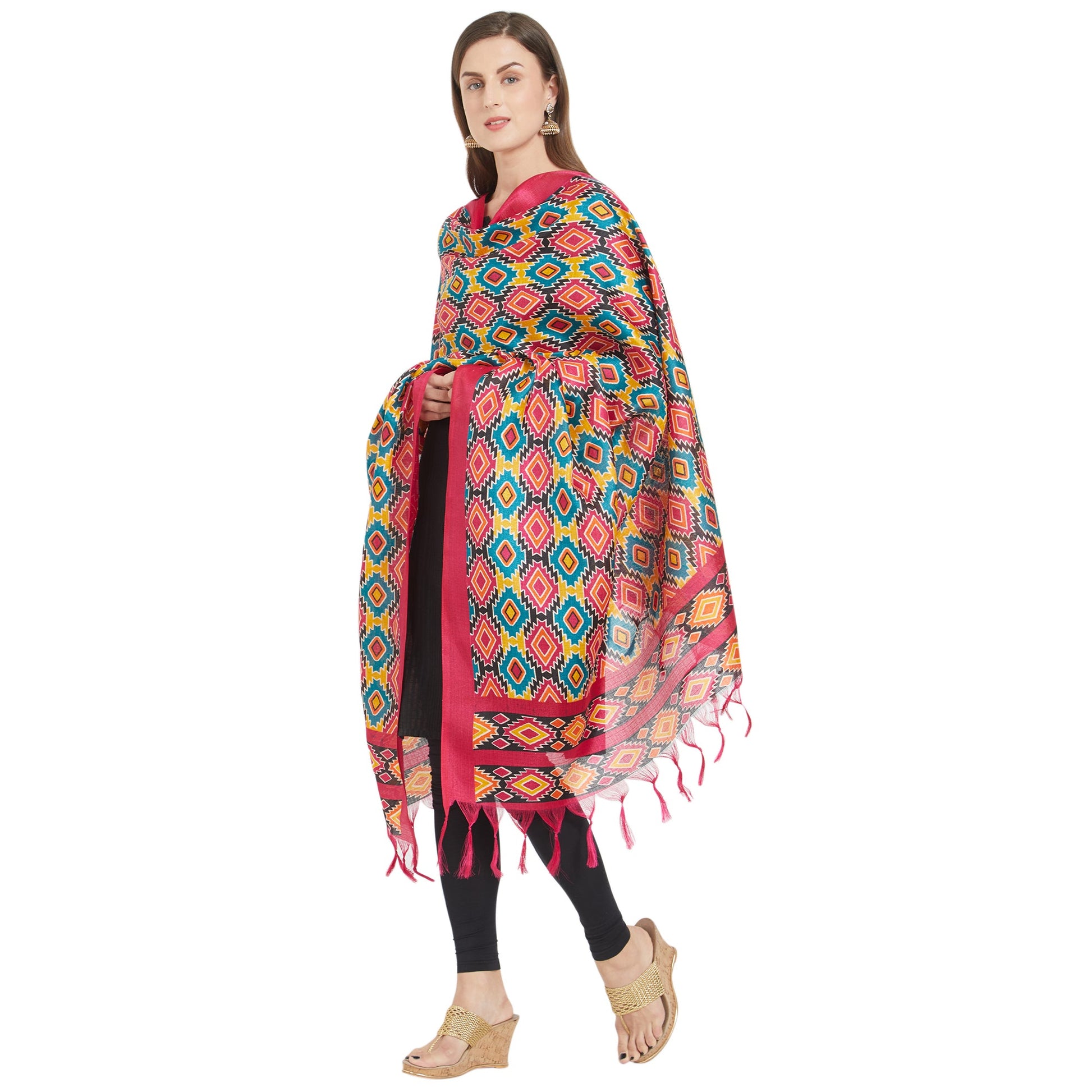 Dupatta Bazaar Woman's Printed Multicoloured Silk dupatta - Dupatta Bazaar