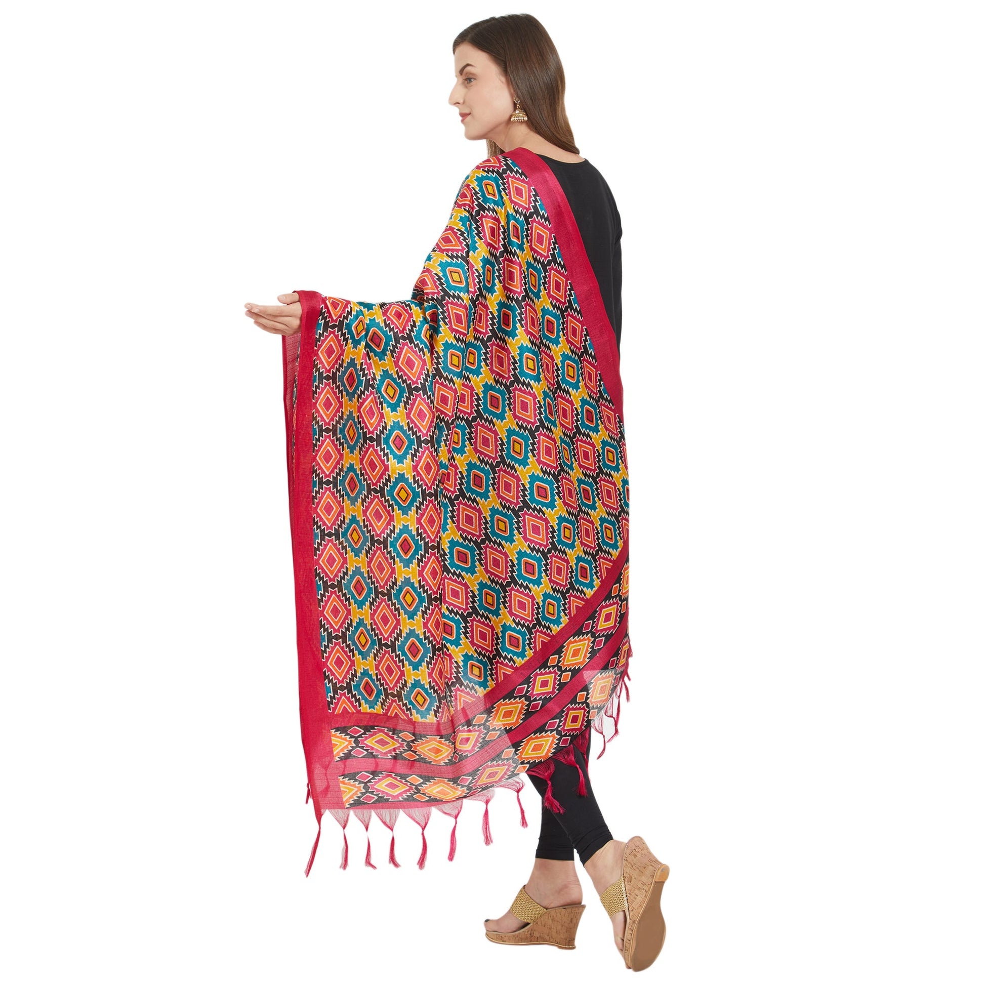 Dupatta Bazaar Woman's Printed Multicoloured Silk dupatta - Dupatta Bazaar