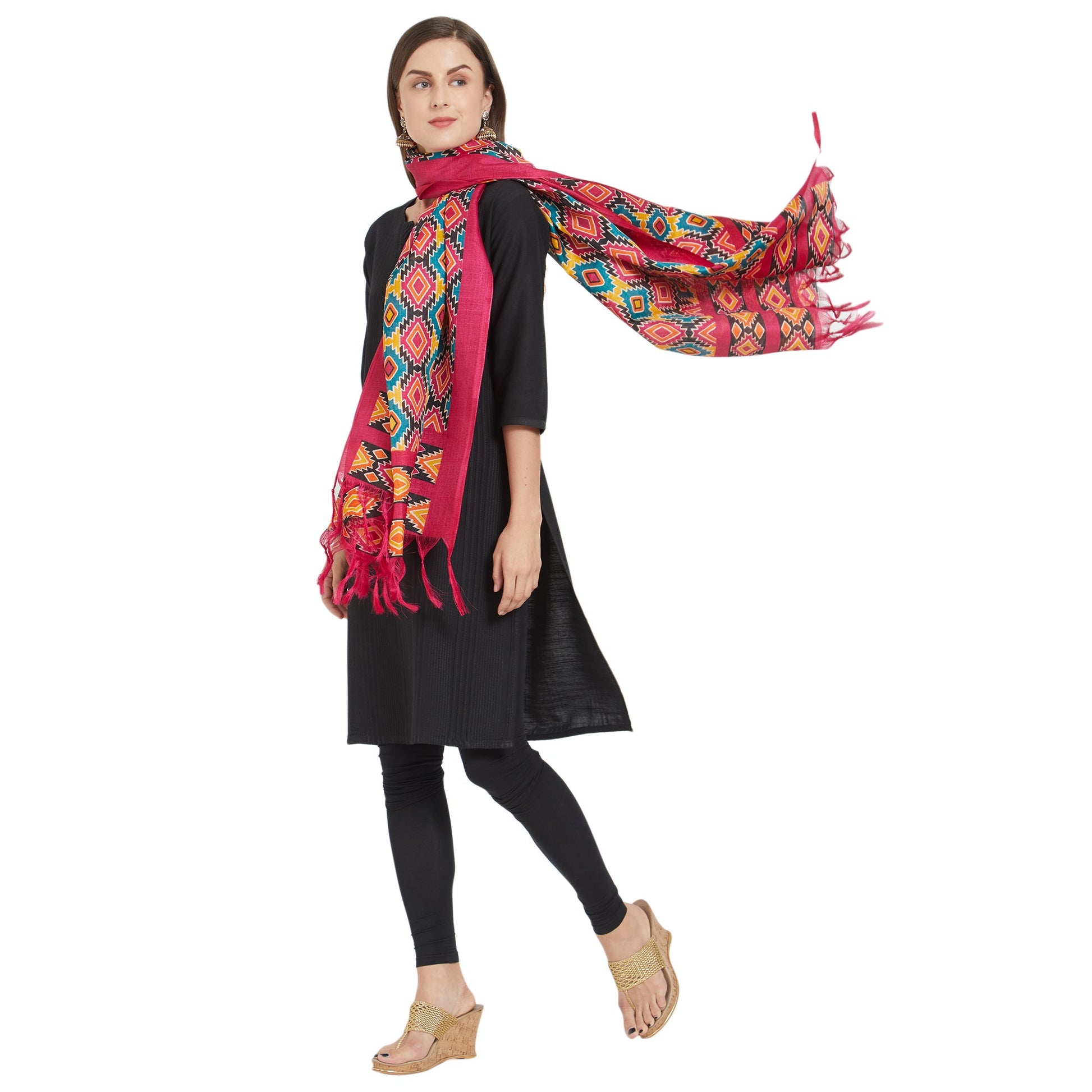Dupatta Bazaar Woman's Printed Multicoloured Silk dupatta - Dupatta Bazaar