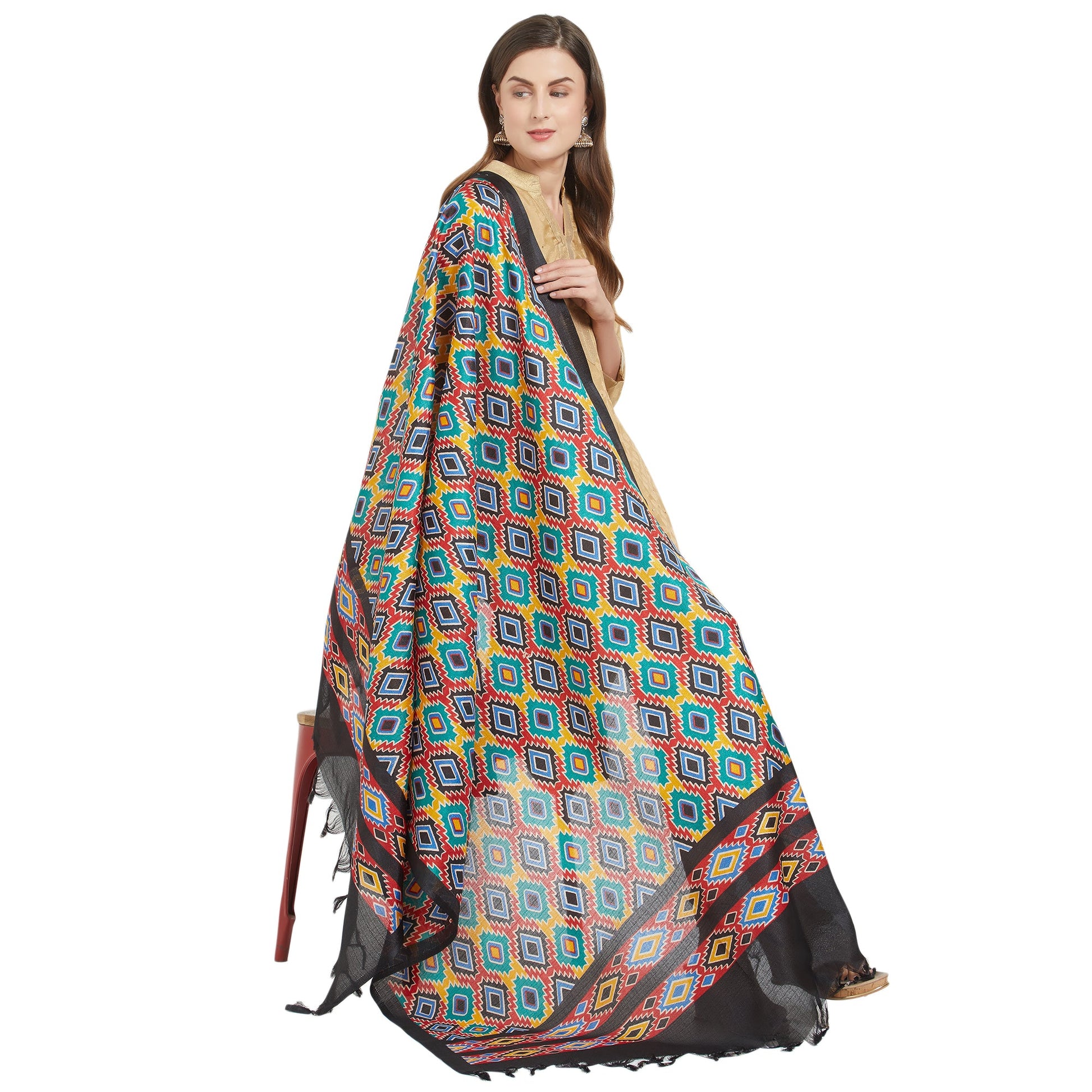 Dupatta Bazaar Woman's Printed Multicoloured Silk dupatta - Dupatta Bazaar
