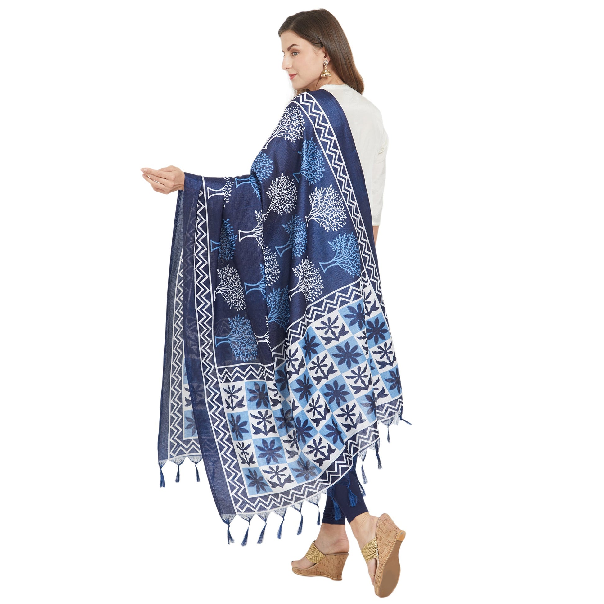 Dupatta Bazaar Woman's Indigo & White Silk dupatta - Dupatta Bazaar