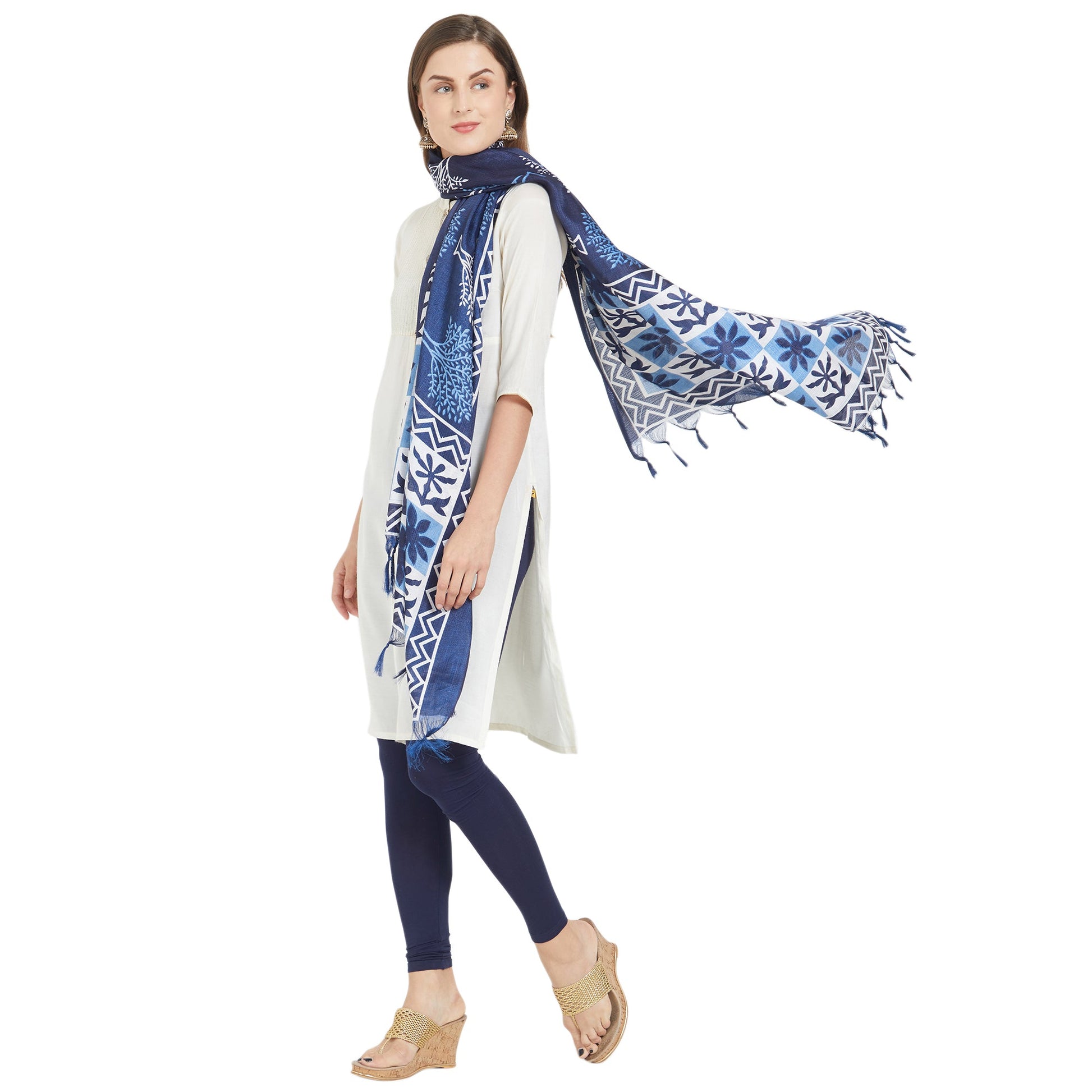 Dupatta Bazaar Woman's Indigo & White Silk dupatta - Dupatta Bazaar