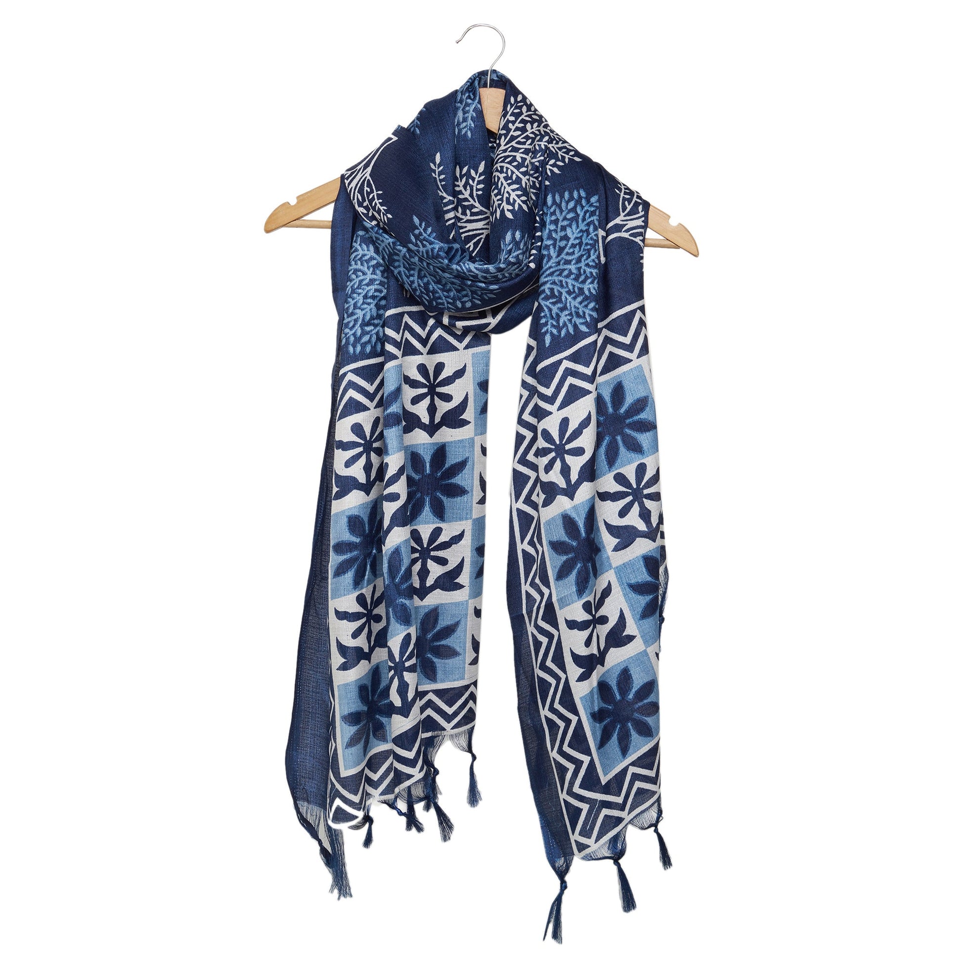 Dupatta Bazaar Woman's Indigo & White Silk dupatta - Dupatta Bazaar