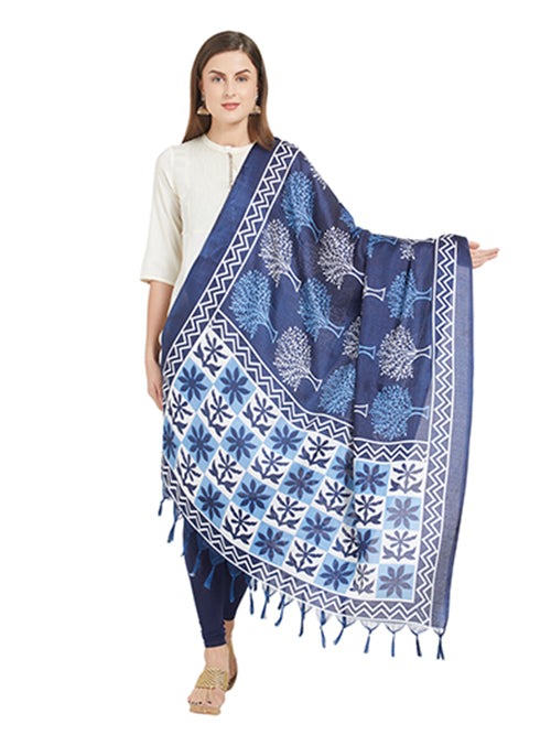 Dupatta Bazaar Woman's Indigo & White Silk dupatta - Dupatta Bazaar