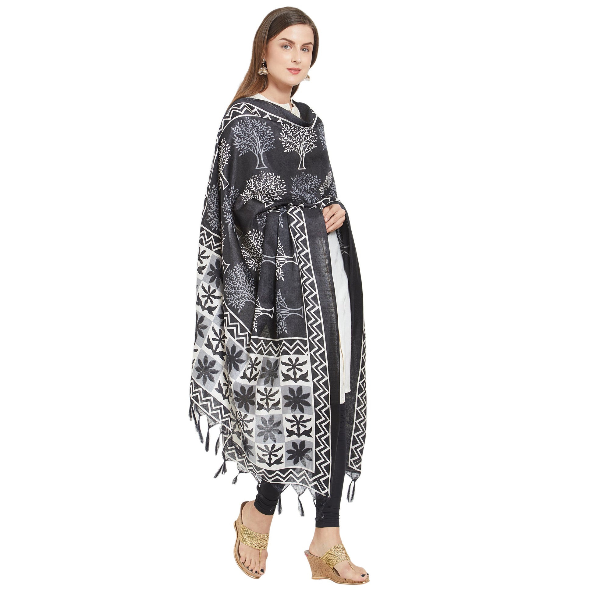 Dupatta Bazaar Woman's Indigo & White Silk dupatta - Dupatta Bazaar