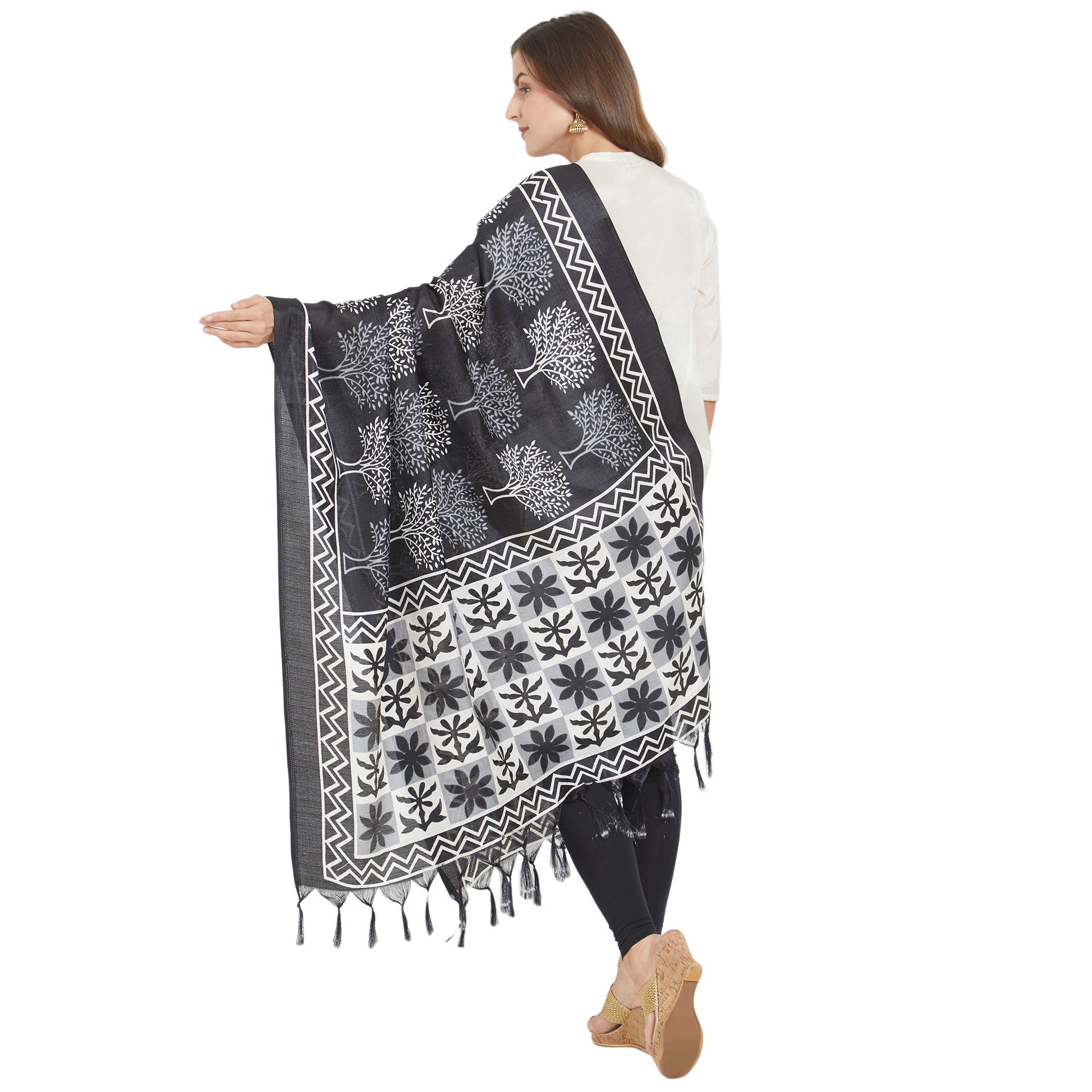 Dupatta Bazaar Woman's Indigo & White Silk dupatta - Dupatta Bazaar