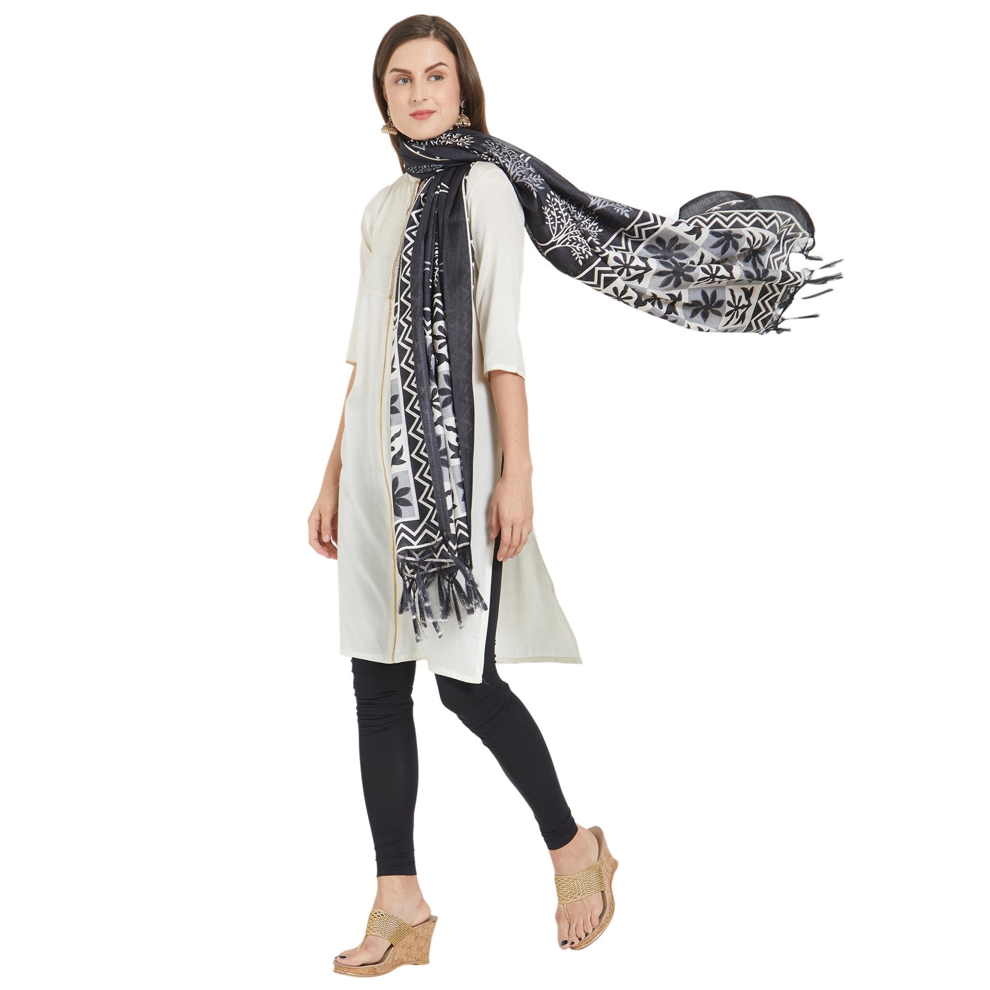 Dupatta Bazaar Woman's Indigo & White Silk dupatta - Dupatta Bazaar