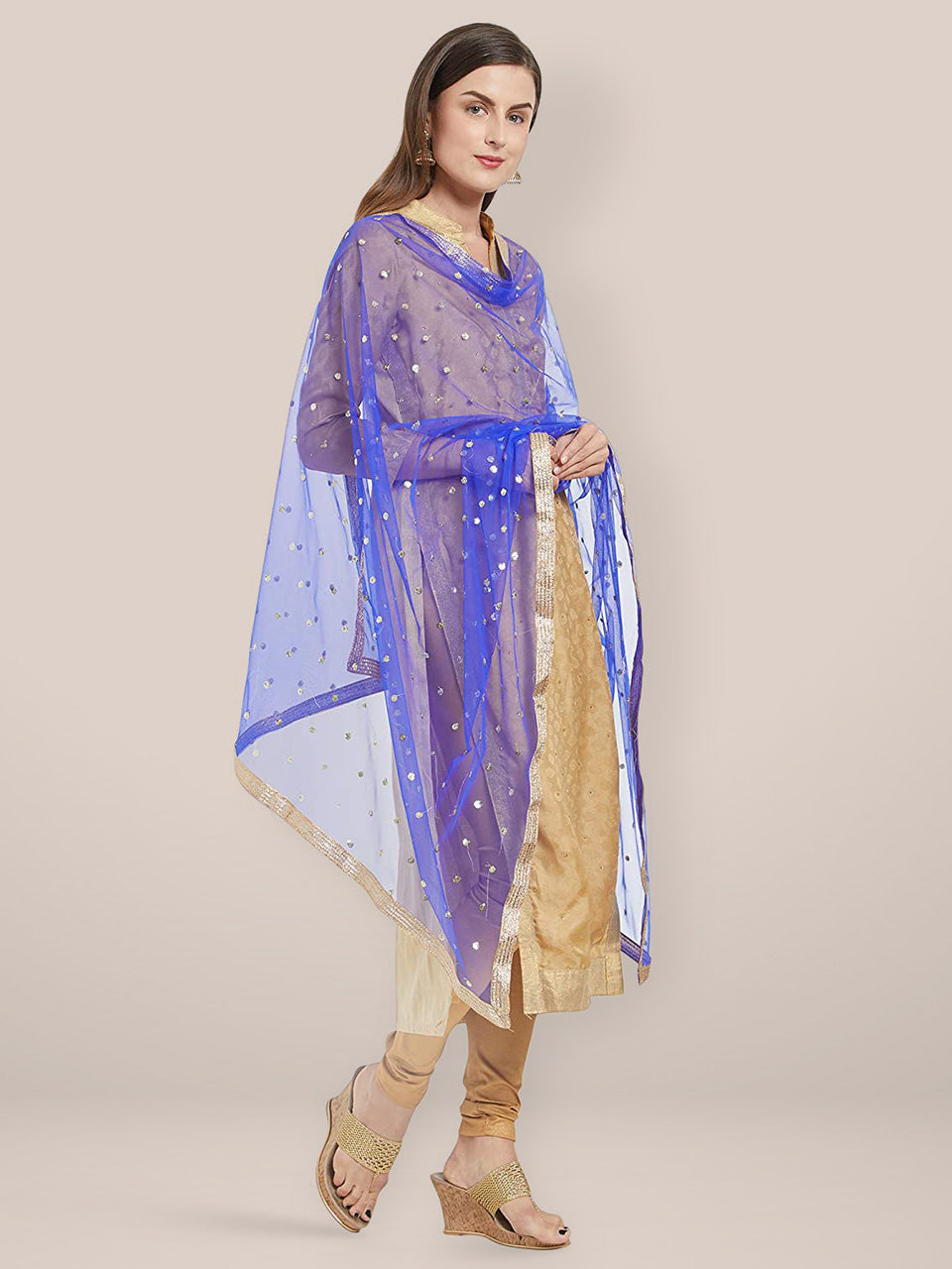 Royal Blue Embellished Net Dupatta freeshipping - Dupatta Bazaar