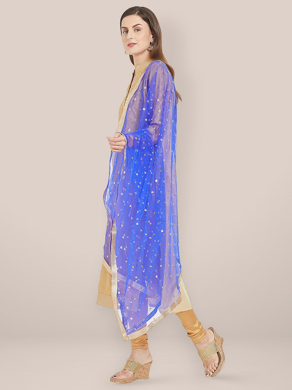 Royal Blue Embellished Net Dupatta freeshipping - Dupatta Bazaar