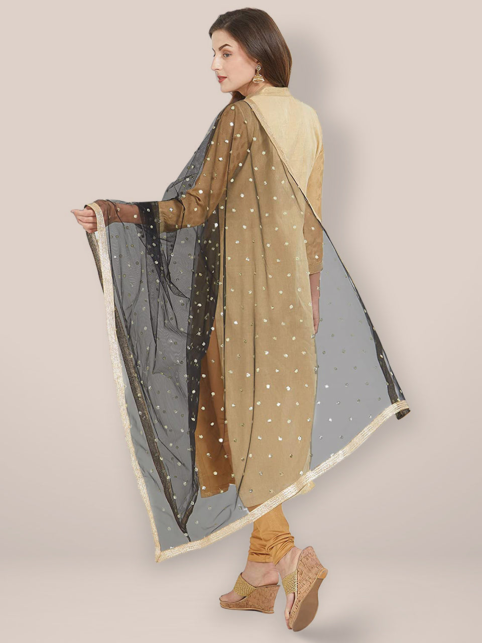 Embellished Black Net Dupatta freeshipping - Dupatta Bazaar