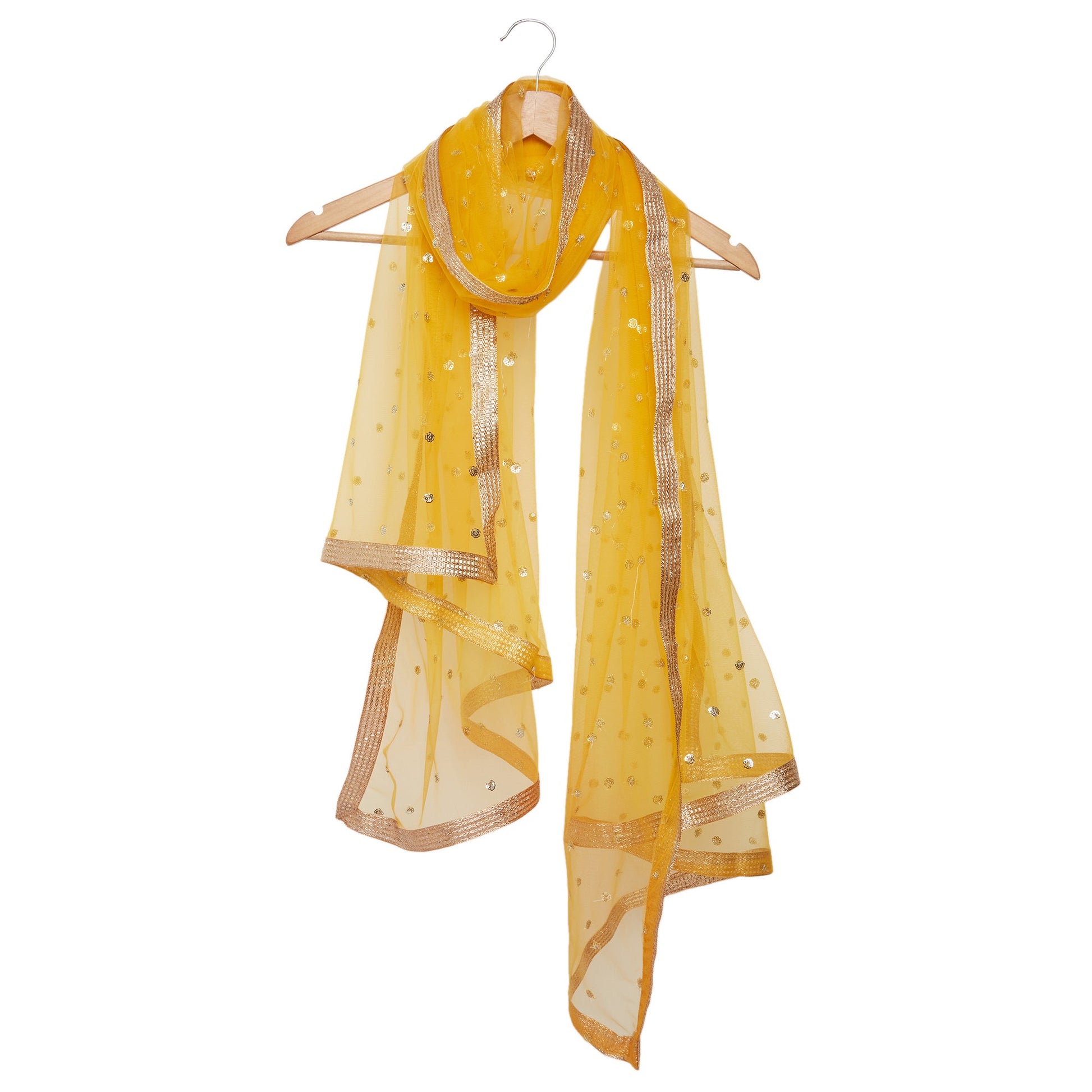 Dupatta Bazaar Woman's Embellished Yellow Net Dupatta - Dupatta Bazaar