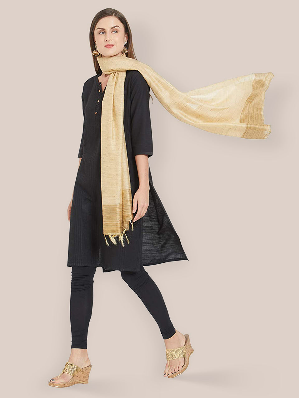 Gold Blended Silk dupatta freeshipping - Dupatta Bazaar