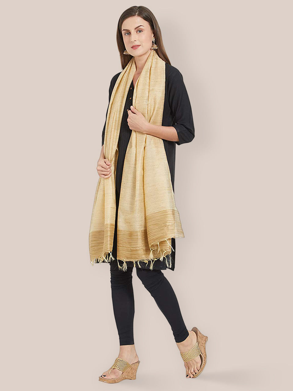 Gold Blended Silk dupatta freeshipping - Dupatta Bazaar