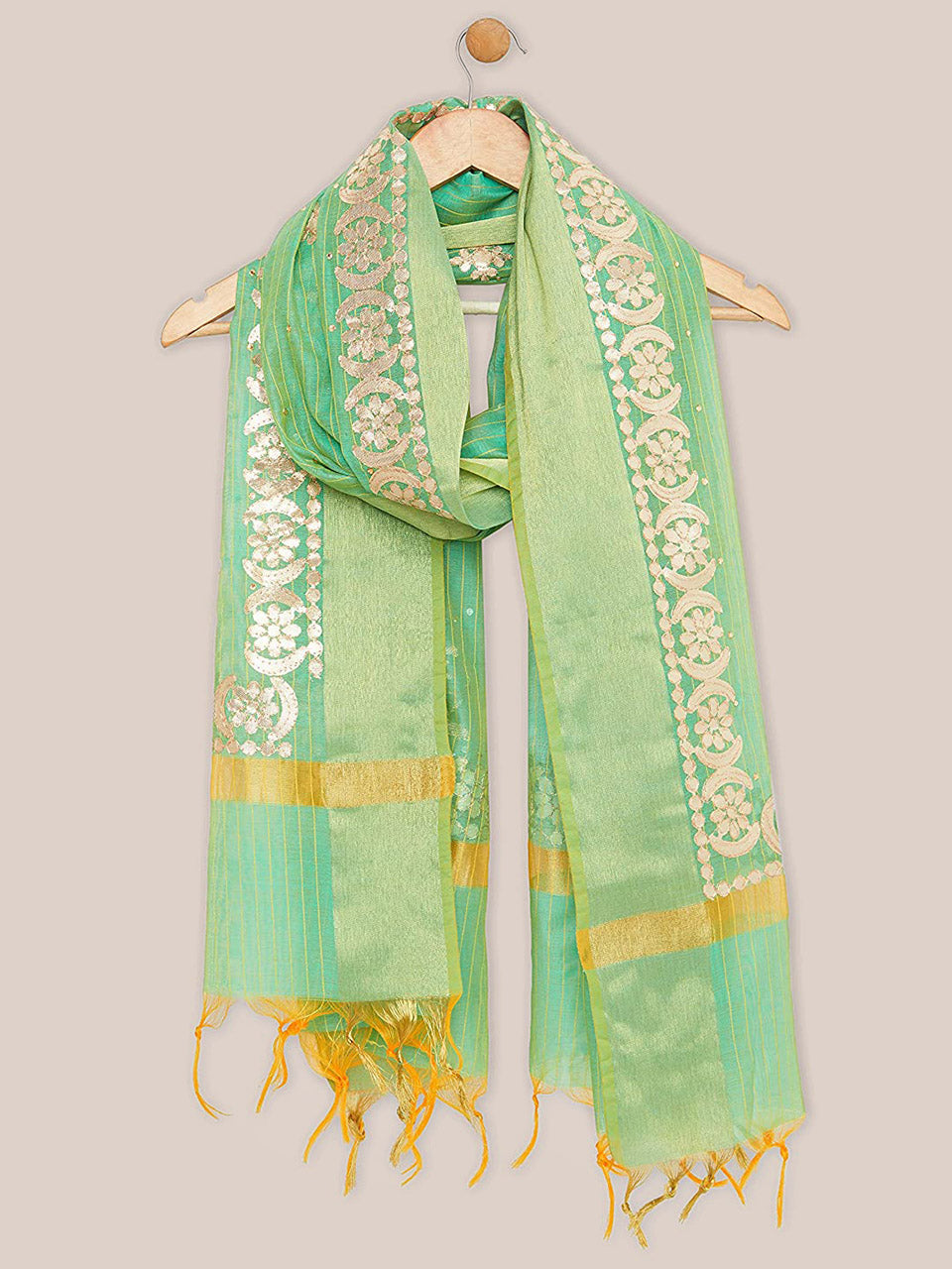 Sea Green Chanderi Dupatta with Gotta Work freeshipping - Dupatta Bazaar