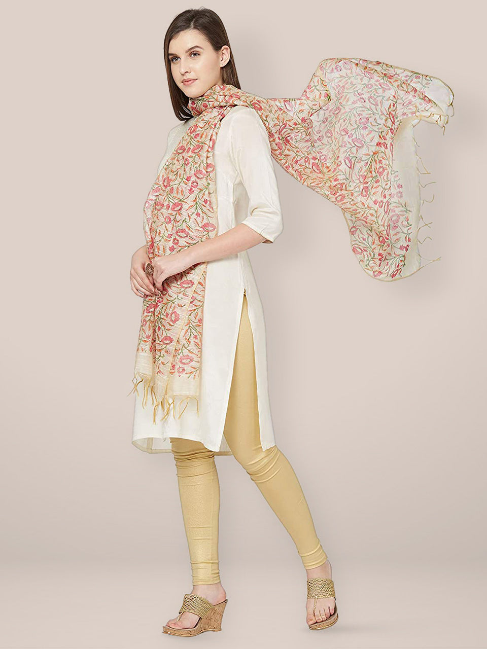 Pink Chanderi Silk Dupatta with block print. freeshipping - Dupatta Bazaar