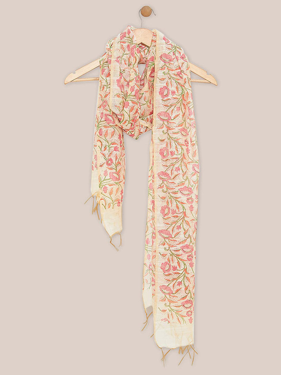 Pink Chanderi Silk Dupatta with block print. freeshipping - Dupatta Bazaar