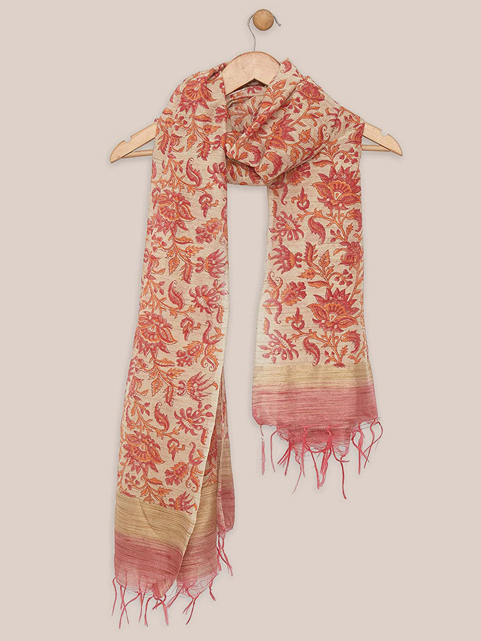 Red Chanderi Silk Dupatta with block print. freeshipping - Dupatta Bazaar