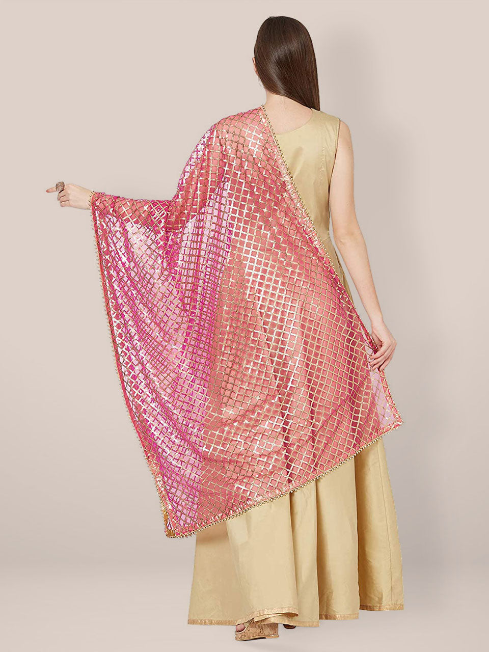 Pink Embellished Net Dupatta. freeshipping - Dupatta Bazaar