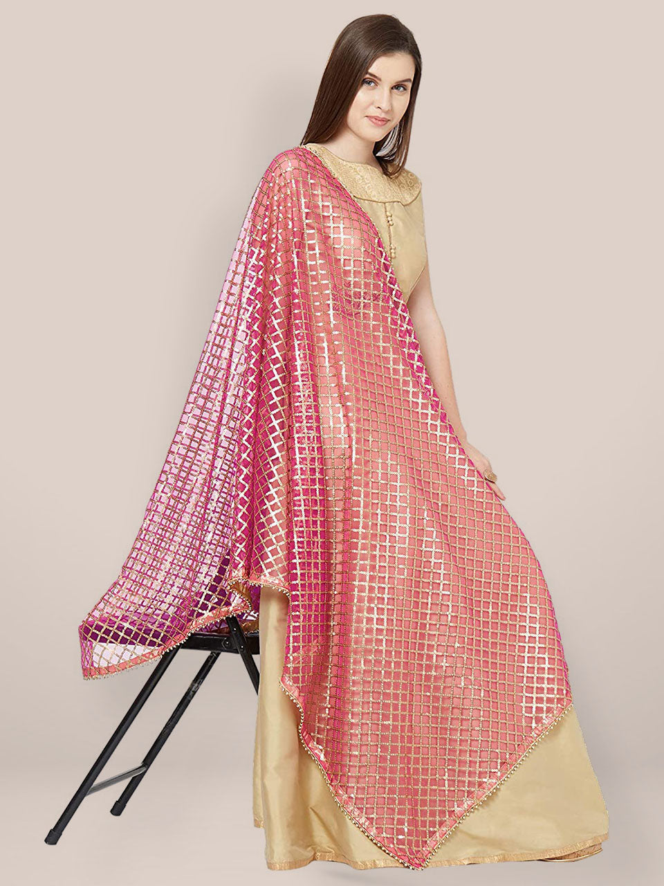 Pink Embellished Net Dupatta. freeshipping - Dupatta Bazaar