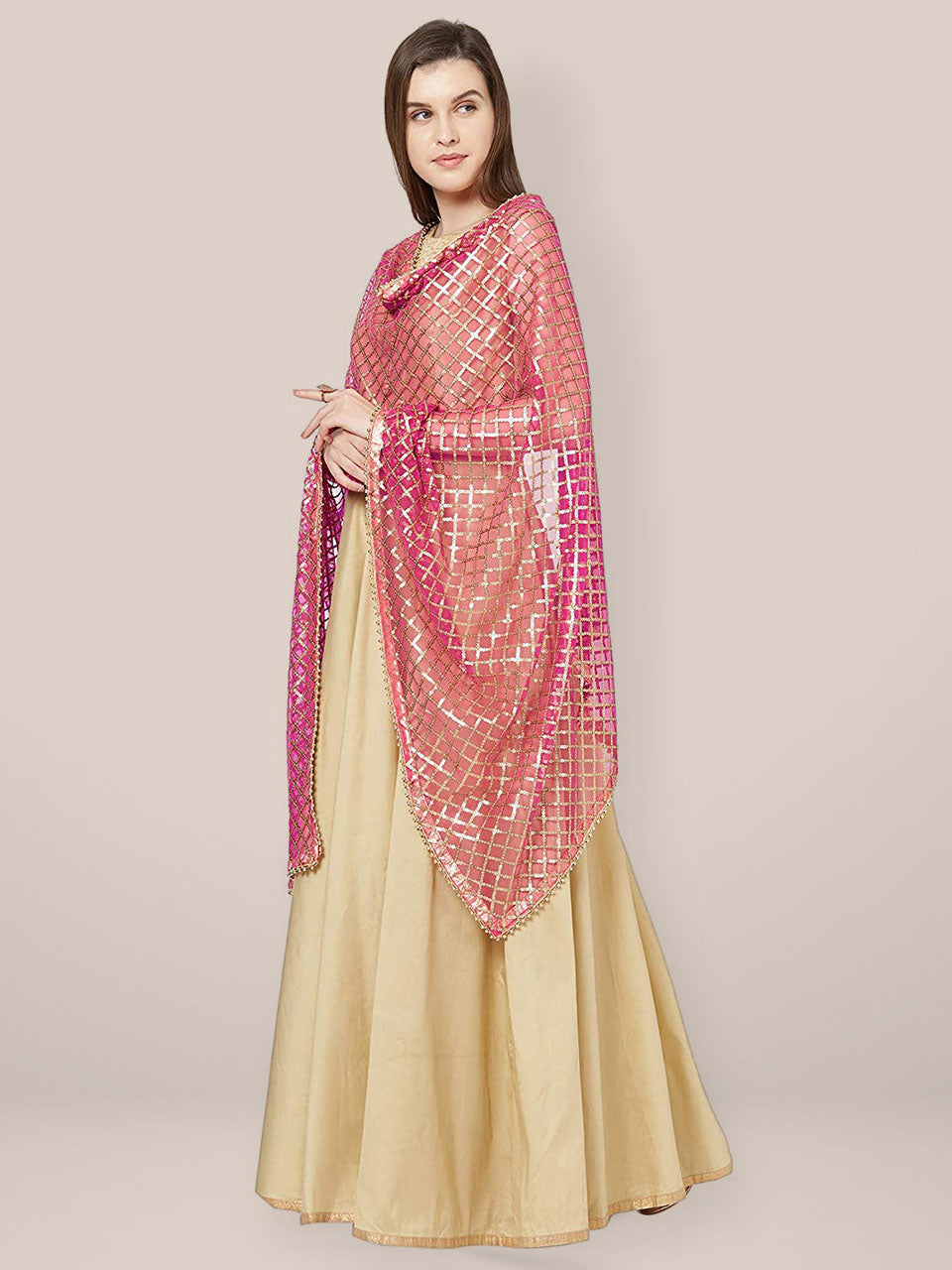 Pink Embellished Net Dupatta. freeshipping - Dupatta Bazaar