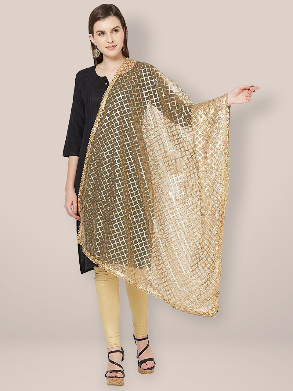 Embellished Gold Net Dupatta. freeshipping - Dupatta Bazaar