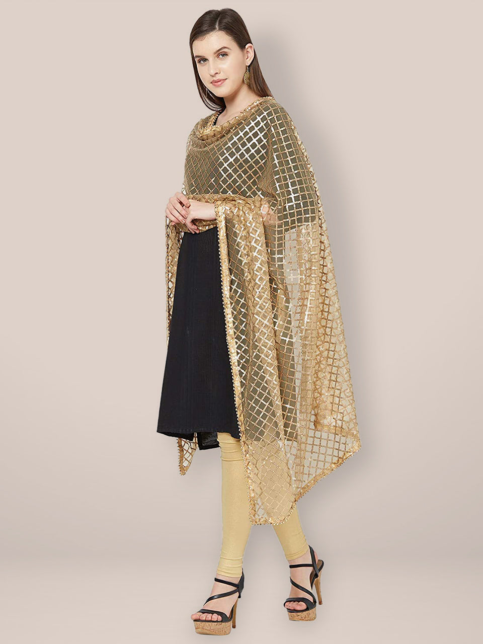 Embellished Gold Net Dupatta. freeshipping - Dupatta Bazaar