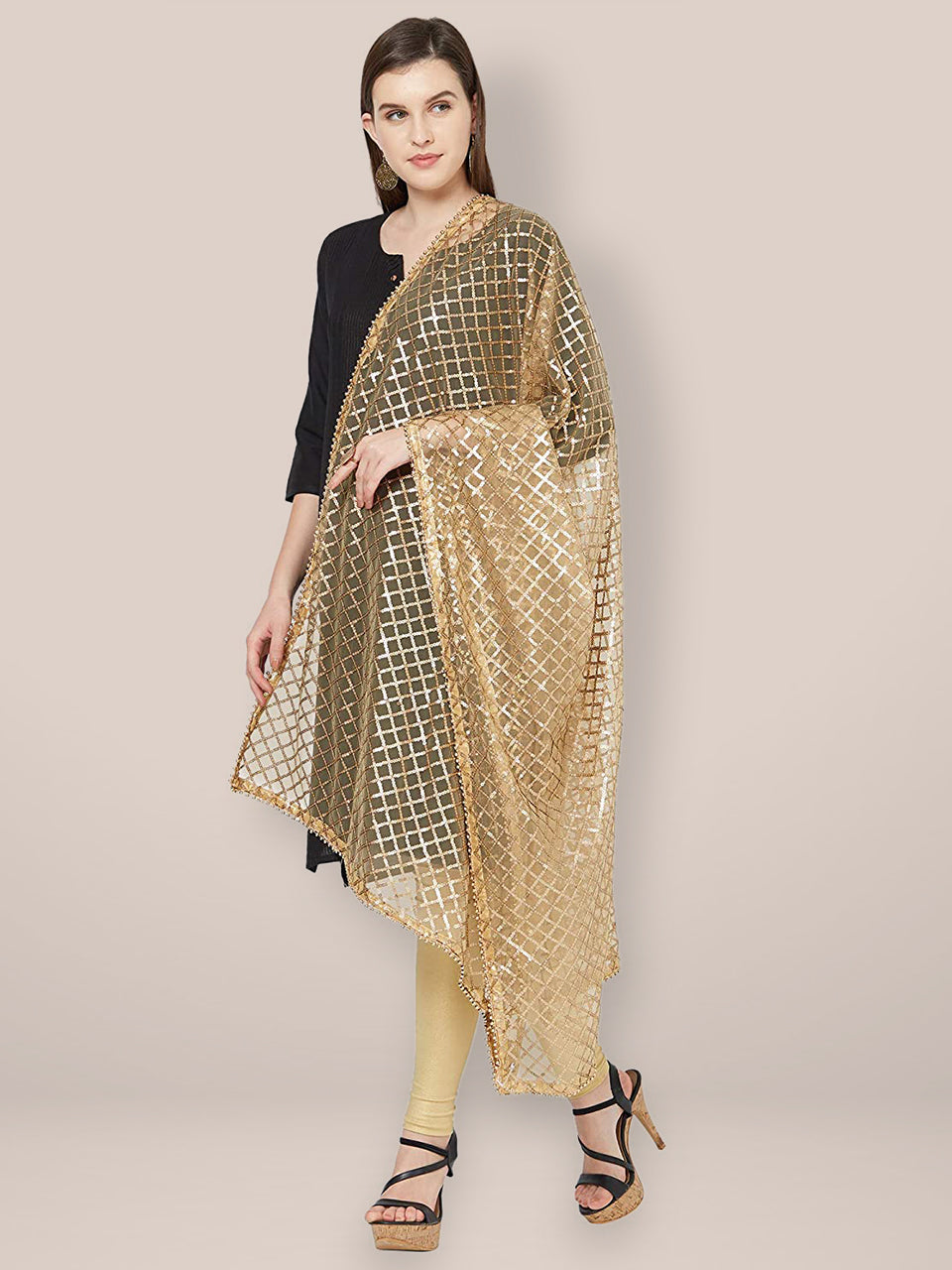 Embellished Gold Net Dupatta. freeshipping - Dupatta Bazaar