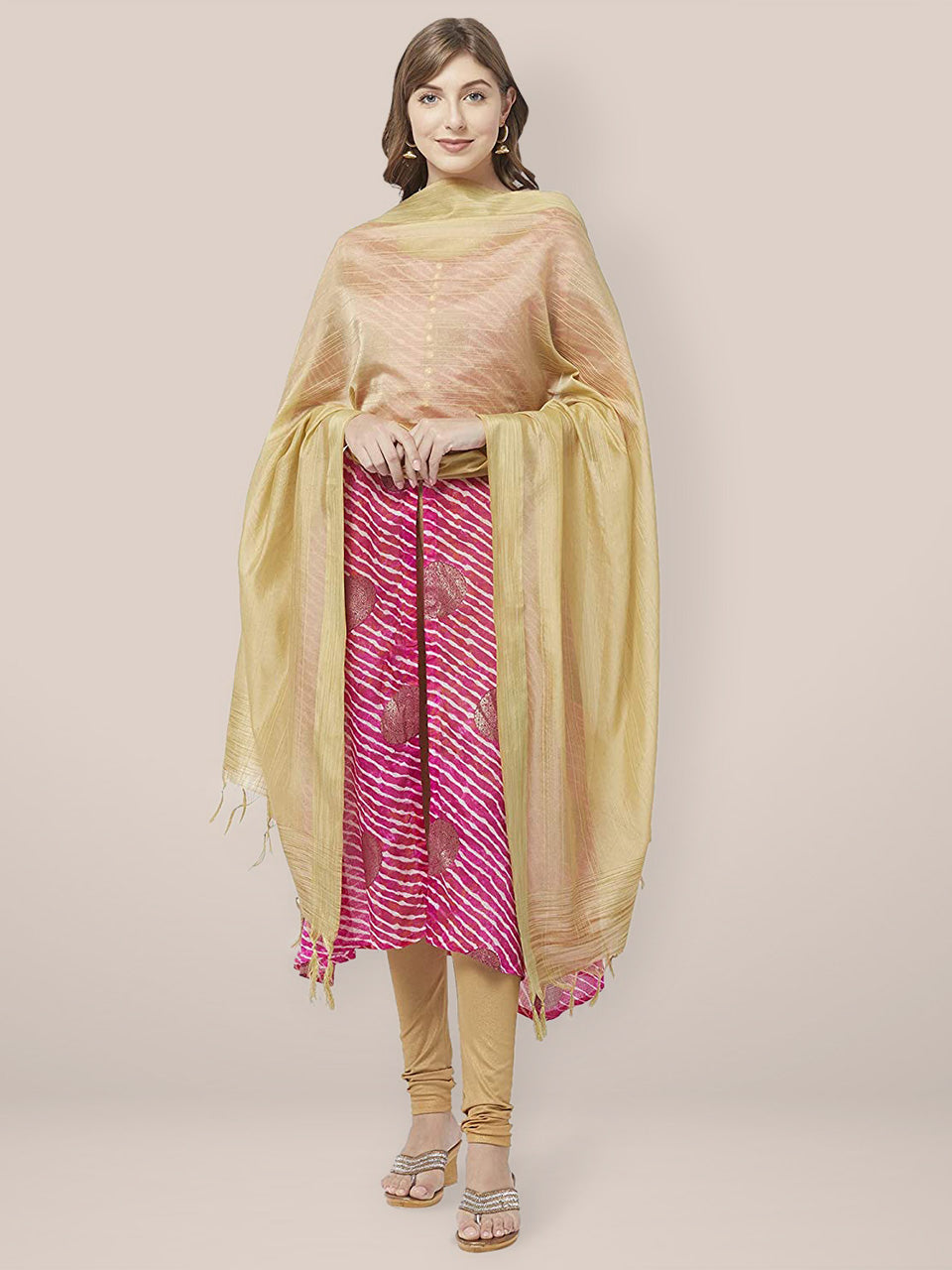 Gold Cotton Silk Dupatta with Gold Border. freeshipping - Dupatta Bazaar