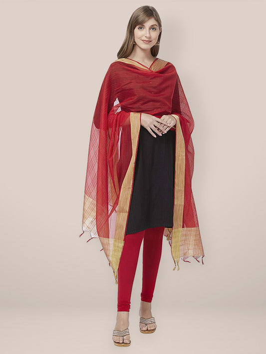 Red Cotton Silk Dupatta with Gold Border. freeshipping - Dupatta Bazaar