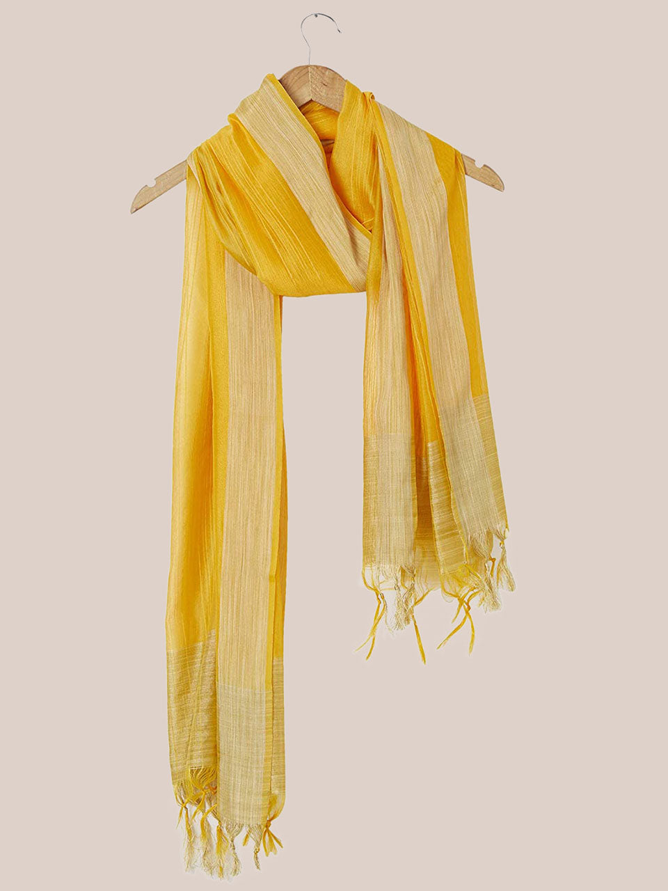 Yellow Cotton Silk Dupatta with Gold  Border. freeshipping - Dupatta Bazaar