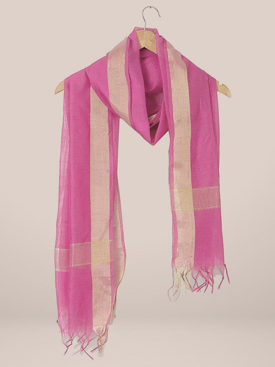 Pink Cotton Silk Dupatta with Gold Border. freeshipping - Dupatta Bazaar