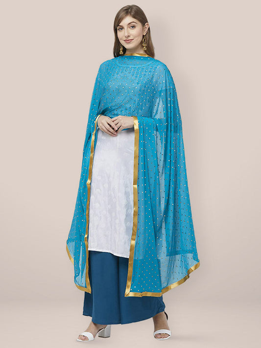 Turquoise Blue Embllished Chiffon Dupatta. freeshipping - Dupatta Bazaar