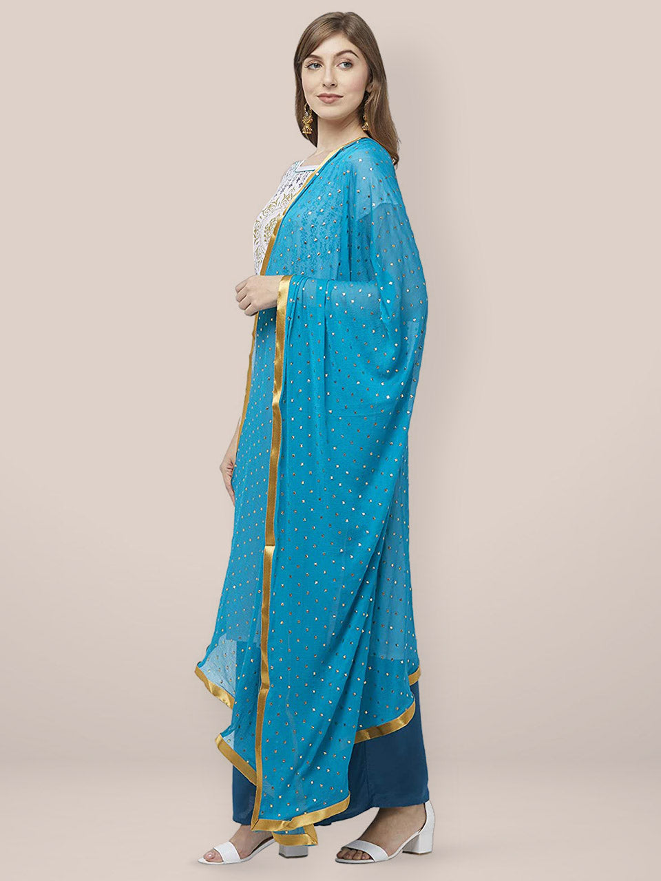 Turquoise Blue Embllished Chiffon Dupatta. freeshipping - Dupatta Bazaar