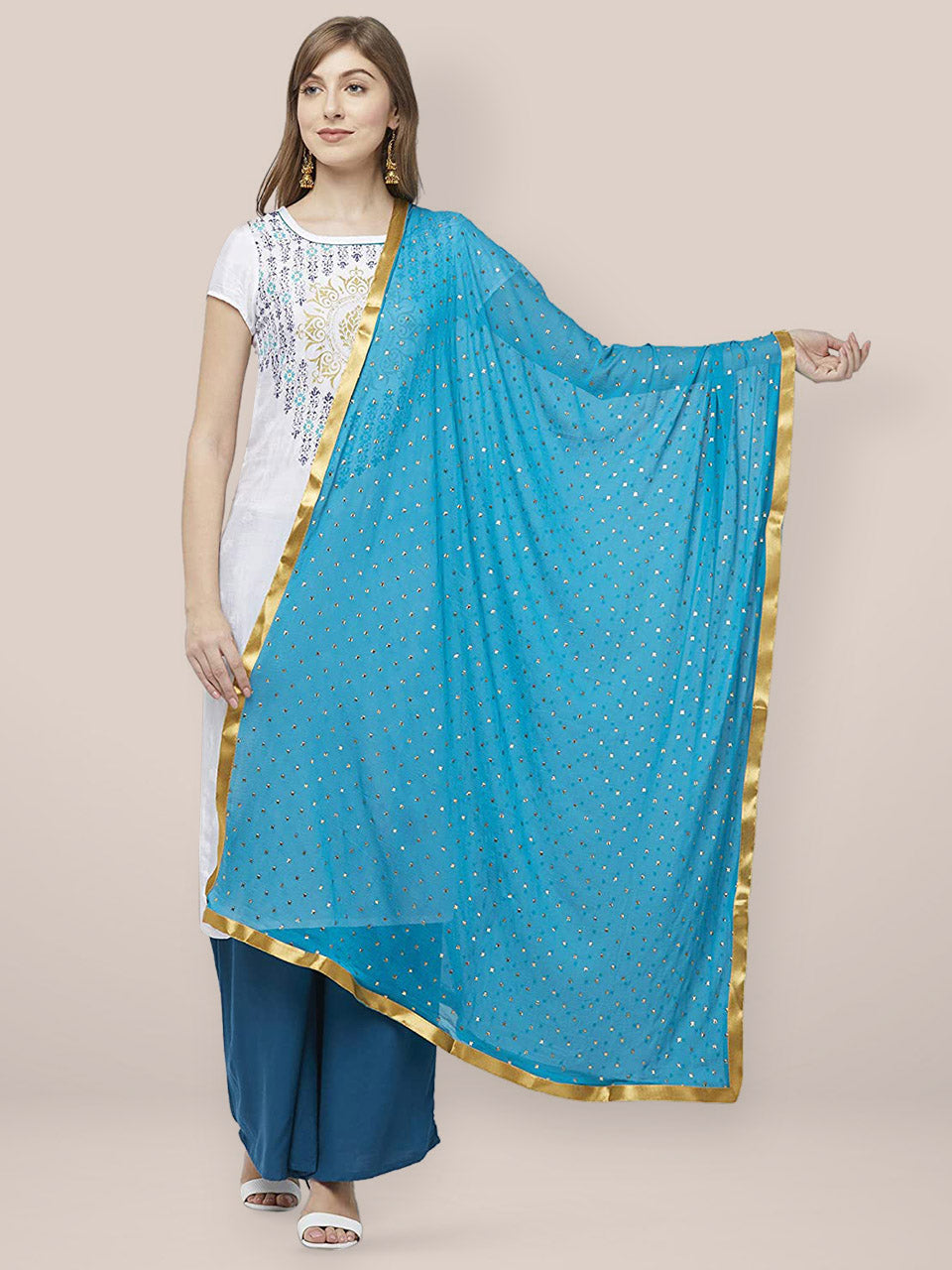 Turquoise Blue Embllished Chiffon Dupatta. freeshipping - Dupatta Bazaar