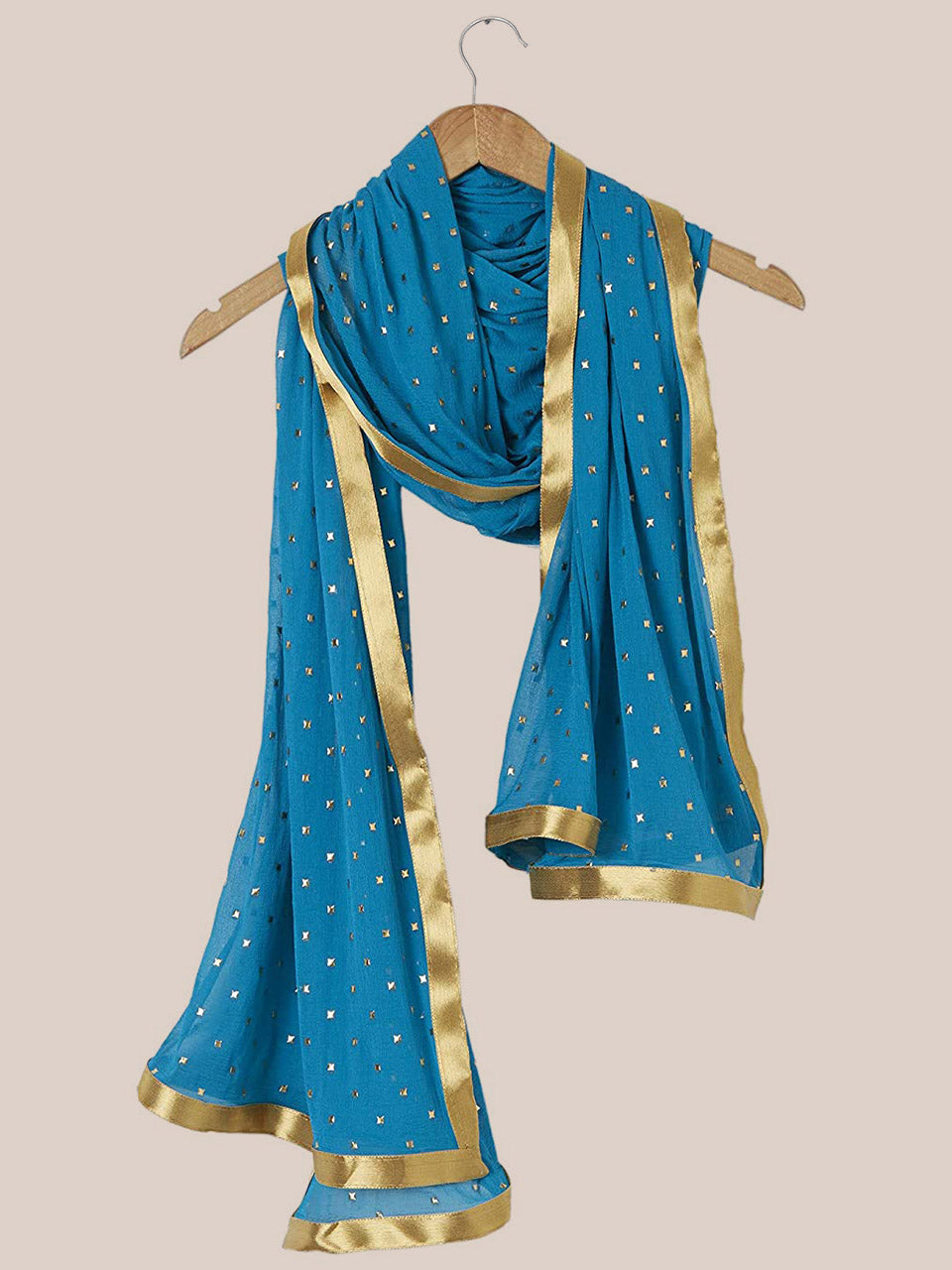 Turquoise Blue Embllished Chiffon Dupatta. freeshipping - Dupatta Bazaar