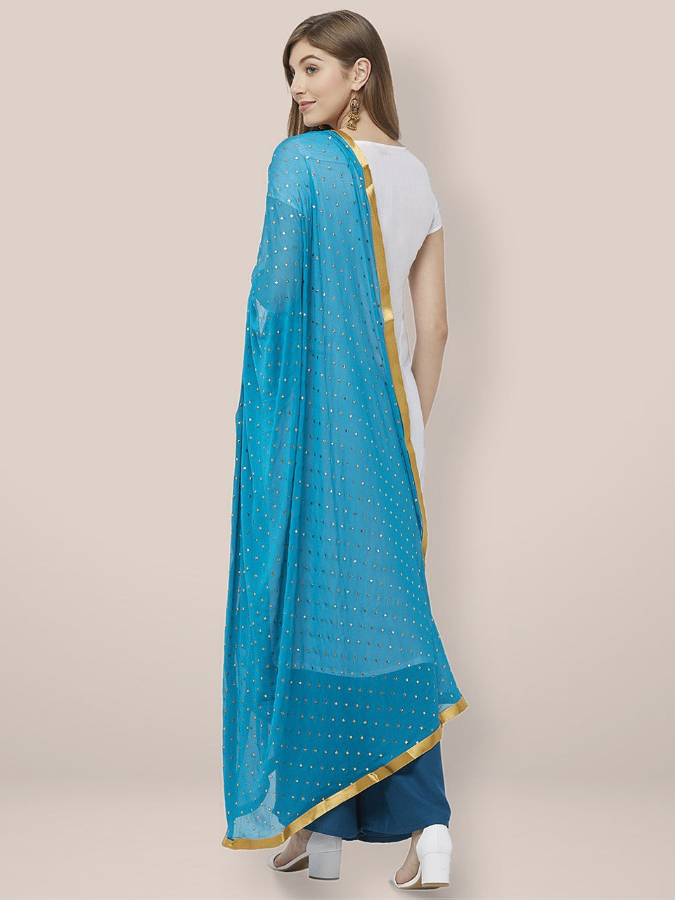 Turquoise Blue Embllished Chiffon Dupatta. freeshipping - Dupatta Bazaar