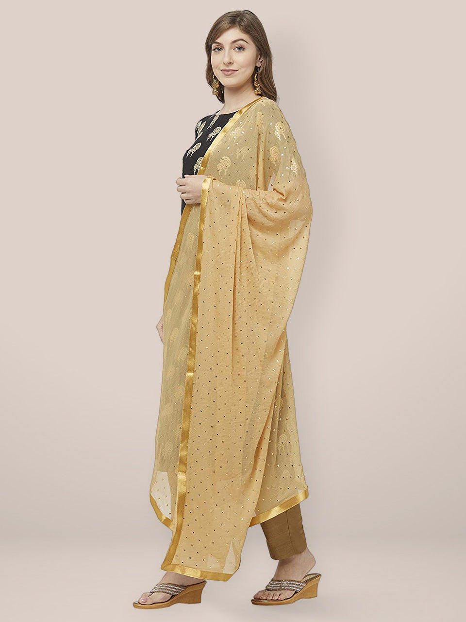 Embellished Beige Chiffon Dupatta. freeshipping - Dupatta Bazaar