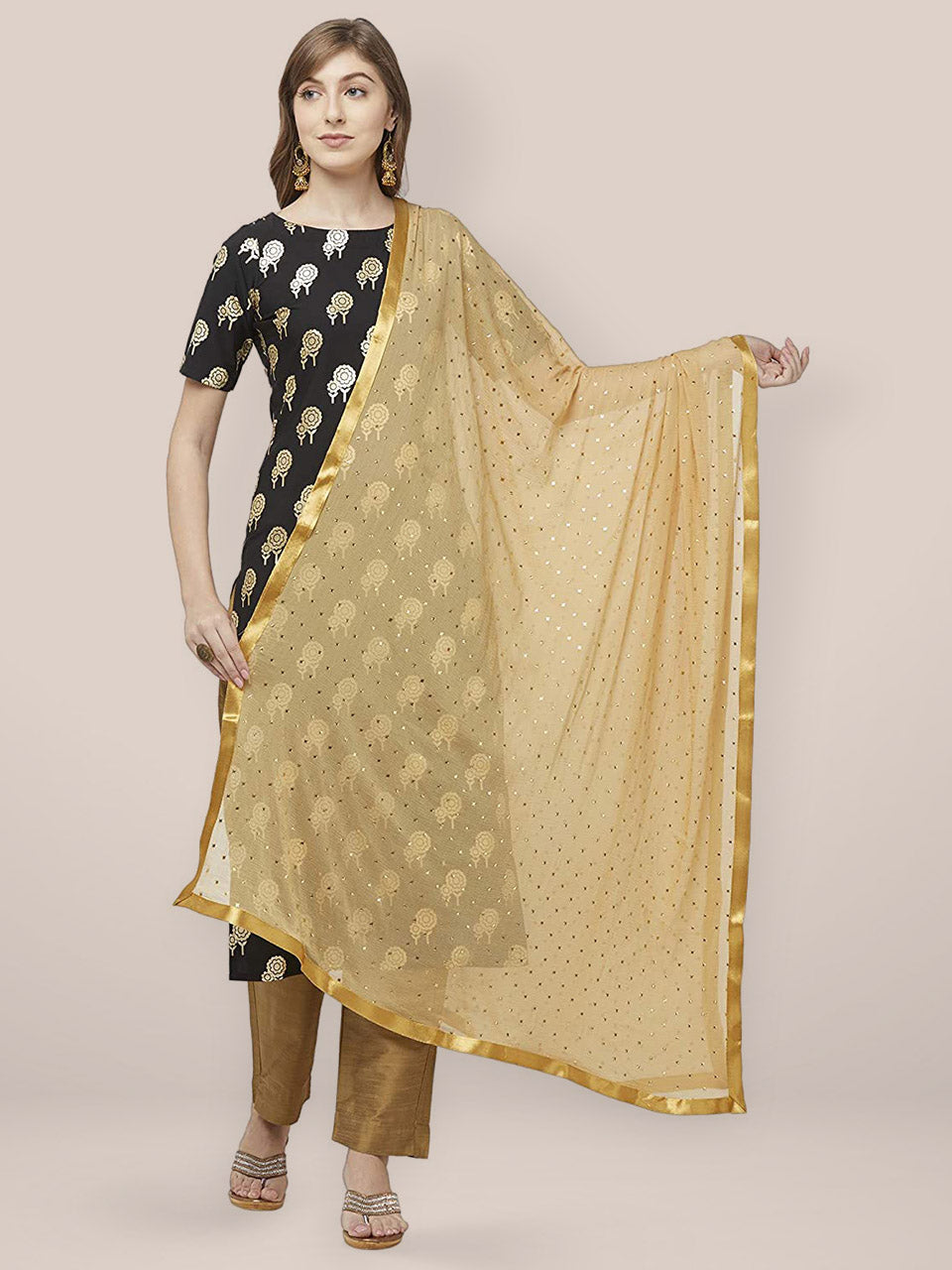 Embellished Beige Chiffon Dupatta. freeshipping - Dupatta Bazaar