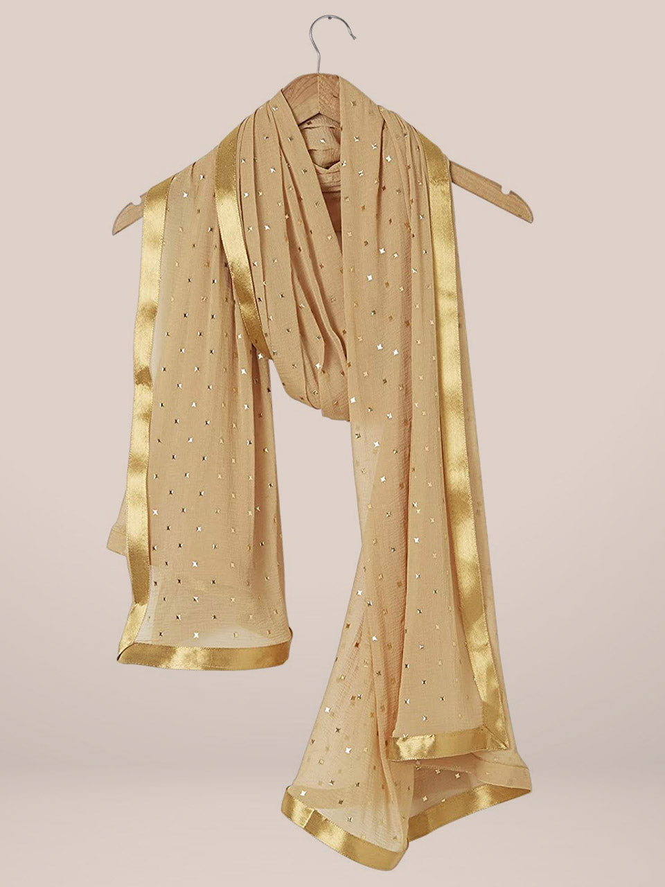 Embellished Beige Chiffon Dupatta. freeshipping - Dupatta Bazaar