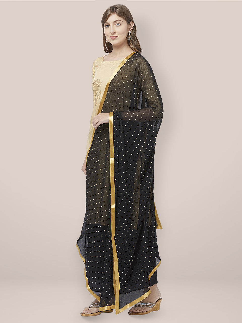 Embellished Black & Gold Chiffon Dupatta. freeshipping - Dupatta Bazaar