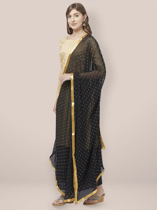Embellished Black & Gold Chiffon Dupatta. freeshipping - Dupatta Bazaar