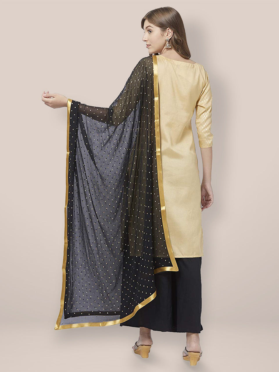 Embellished Black & Gold Chiffon Dupatta. freeshipping - Dupatta Bazaar