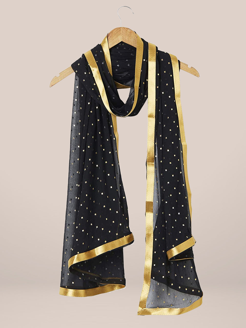 Embellished Black & Gold Chiffon Dupatta. freeshipping - Dupatta Bazaar