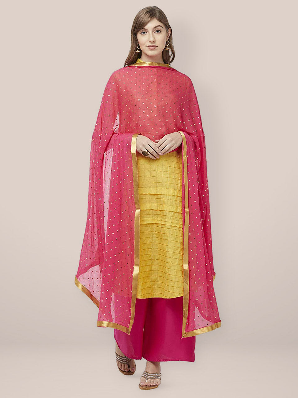 Embellished Pink Chiffon Dupatta. freeshipping - Dupatta Bazaar