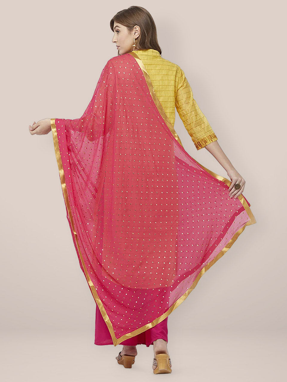 Embellished Pink Chiffon Dupatta. freeshipping - Dupatta Bazaar