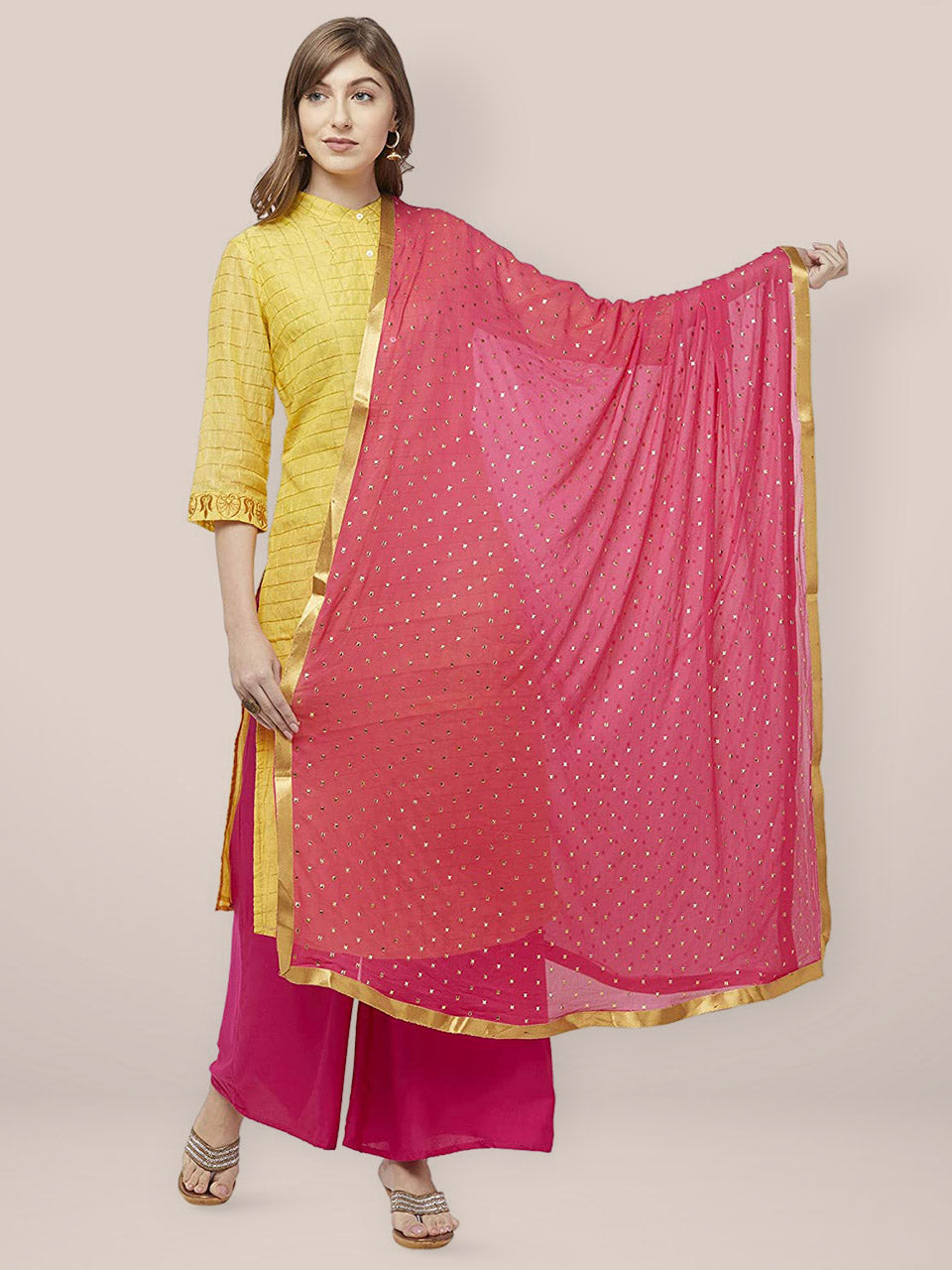 Embellished Pink Chiffon Dupatta. freeshipping - Dupatta Bazaar