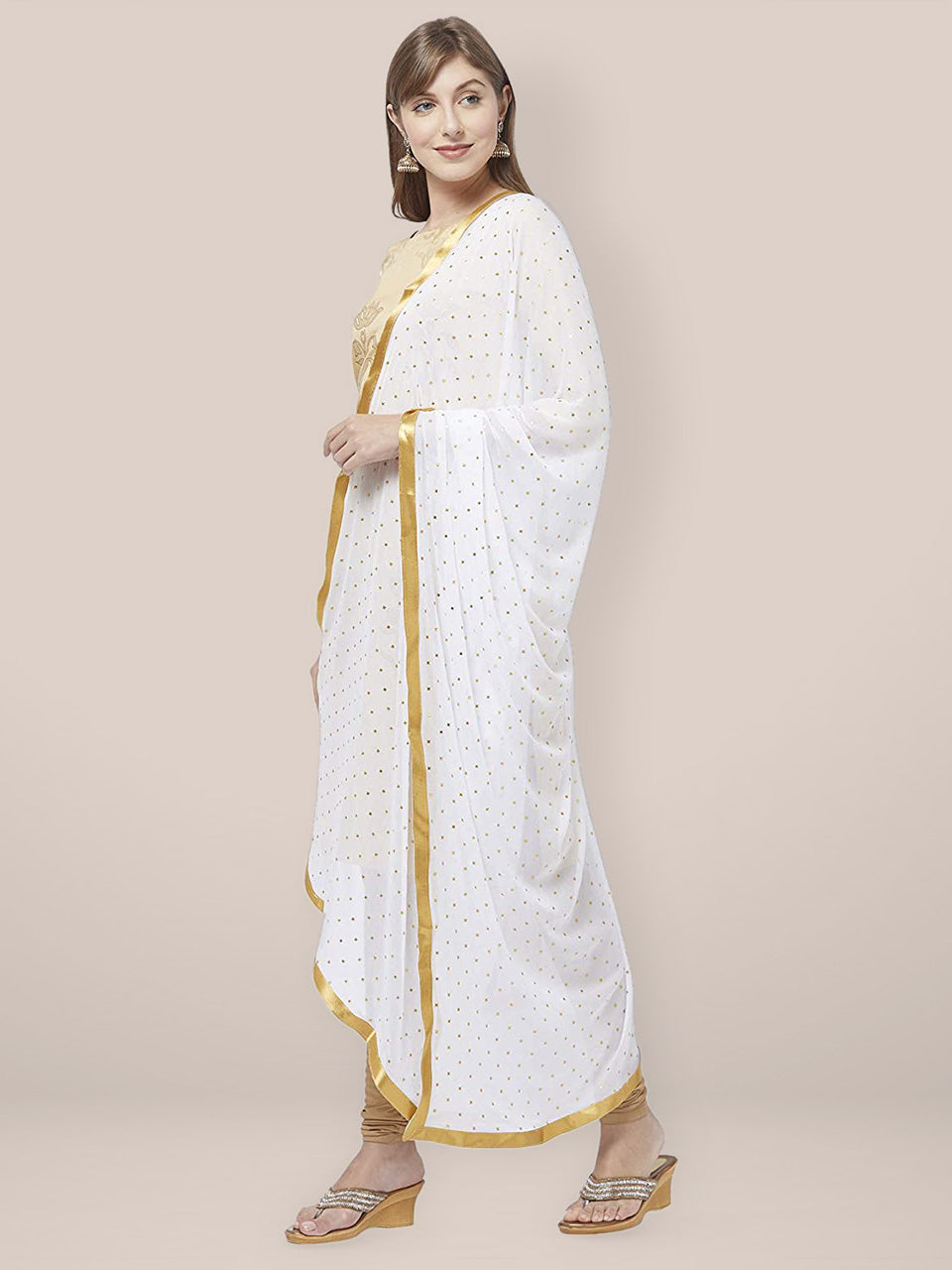 Embellished White Chiffon Dupatta. freeshipping - Dupatta Bazaar