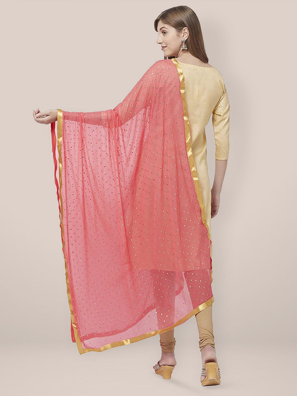 Embellished Peach Chiffon Dupatta. freeshipping - Dupatta Bazaar