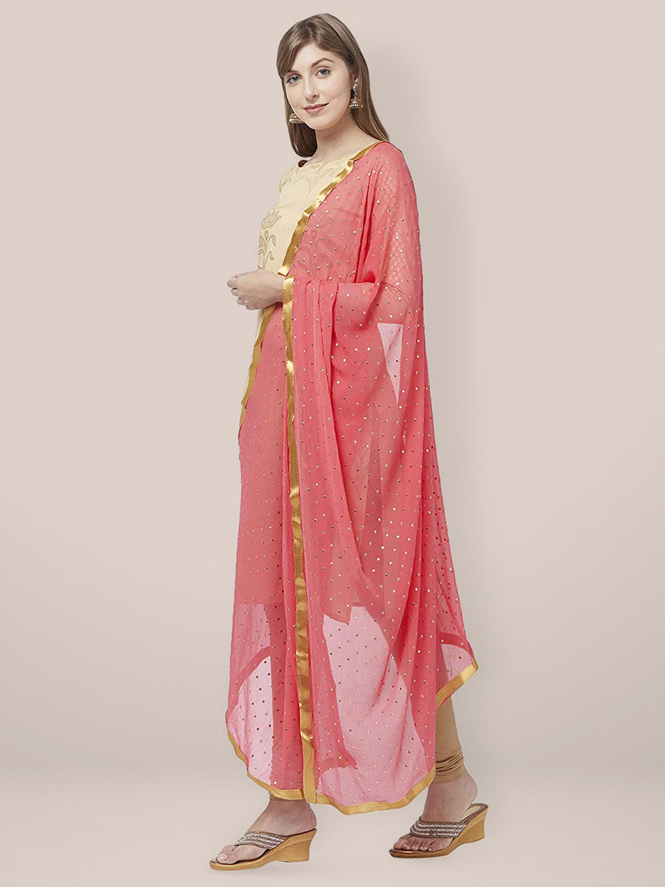 Embellished Peach Chiffon Dupatta. freeshipping - Dupatta Bazaar