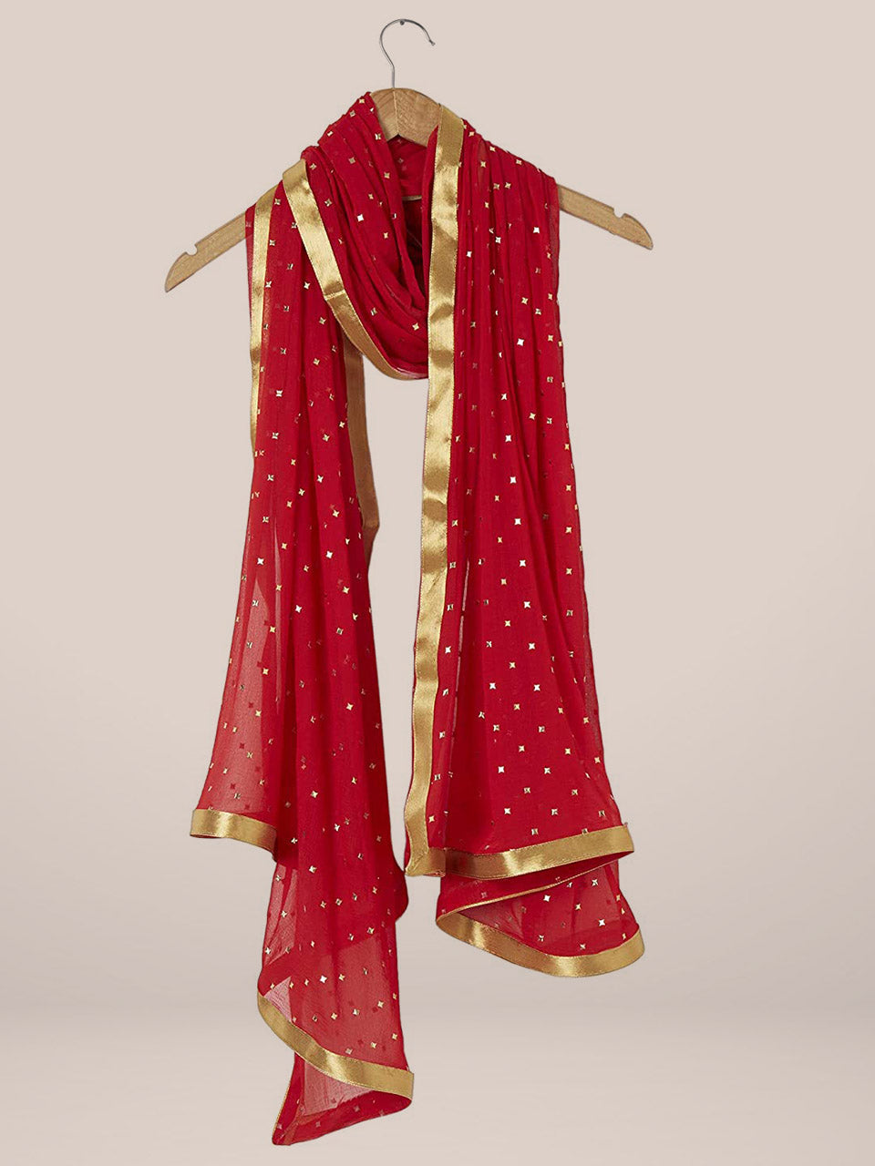 Embellished Red Chiffon Dupatta. freeshipping - Dupatta Bazaar